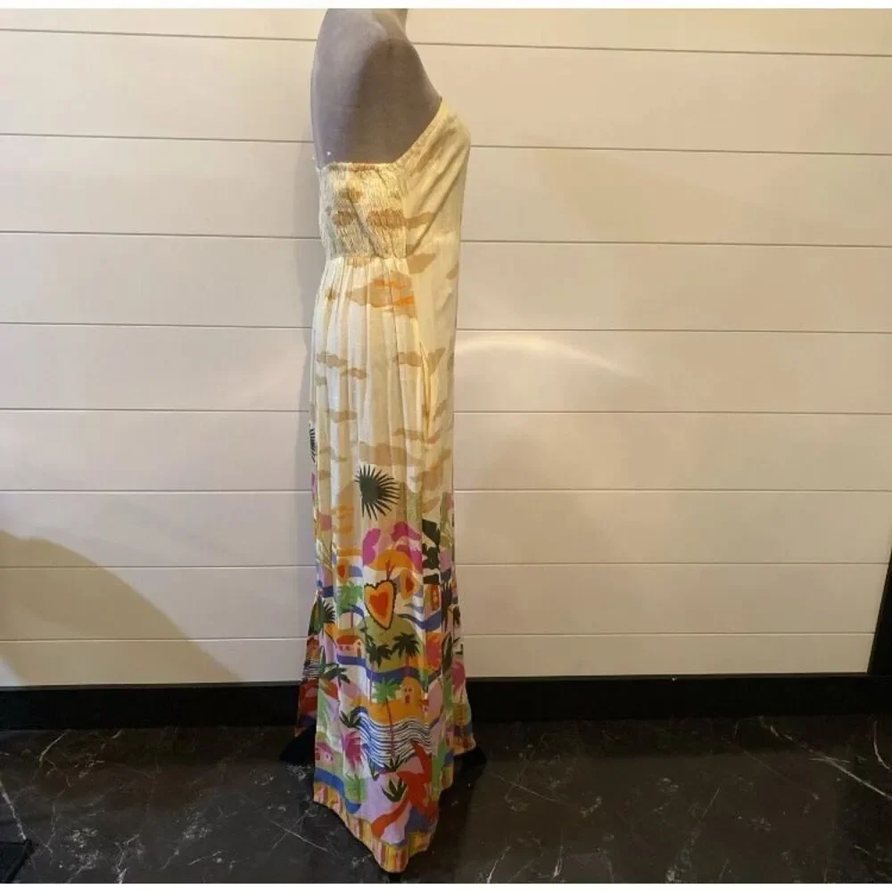 True Destinations Maxi Dress Palm Scenic Strapless Coverup Tropical Women M New - Picture 5 of 10